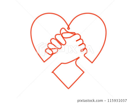 心形標記和看起來像用線條繪製的互鎖雙手（線條畫/單筆風格） 115931037
