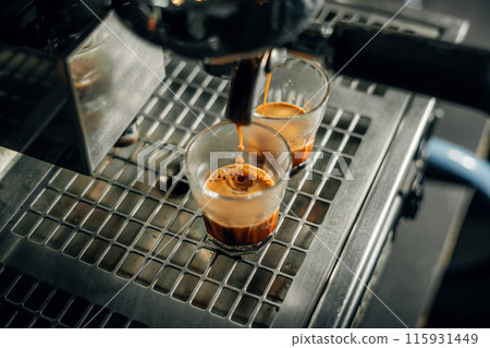 Strong shot espresso coffee from the machine 115931449