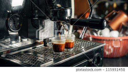Strong shot espresso coffee from the machine 115931450