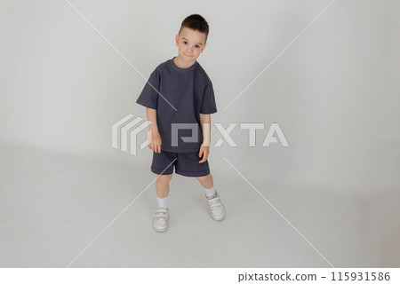 Happy little boy smiling and have fun isolated on white background, Full body composition and five years old 115931586