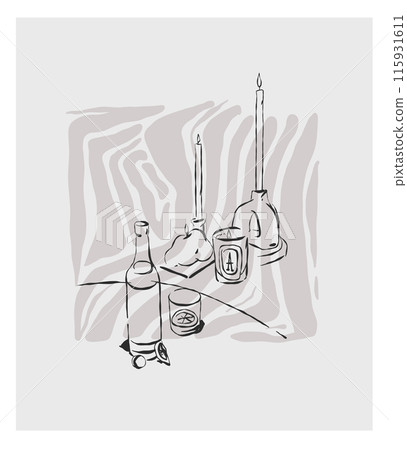 Hand drawn vector abstract graphic line art simple,contemporary collection print with boho aesthetics organic graphic shapes.Fashion feminine concept design for wall decor,print,wallpaper,background. 115931611