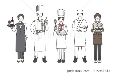 涉及食品和飲料行業的人員插圖集 115931815