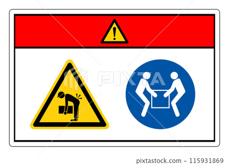Danger Lift Hazard Use Two Person Lift Symbol Sign, Vector Illustration, Isolate On White Background Label. EPS10 Danger Lift Hazard Use Two Person Lift Symbol Sign, Vector Illustration, Isolate On White Background Label. EPS10 115931869
