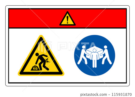 Danger Lift Hazard Use Three Person Lift Symbol Sign,Vector Illustration, Isolated On White Background Label. EPS10 Danger Lift Hazard Use Three Person Lift Symbol Sign,Vector Illustration, Isolated On White Background Label. EPS10 115931870