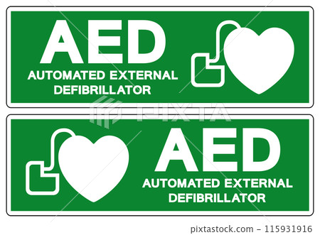 AED Automated External Defibrillator Symbol Sign, Vector Illustration, Isolate On White Background Label .EPS10 AED Automated External Defibrillator Symbol Sign, Vector Illustration, Isolate On White Background Label .EPS10 115931916