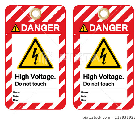 Danger High Voltage Do Not Touch Tag Label Symbol Sign, Vector Illustration, Isolate On White Background. EPS10 115931923