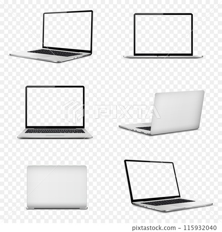 Realistic laptop computers with transparent screen on transparent background Realistic laptop computers with transparent screen on transparent background 115932040