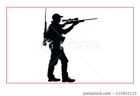 Black silhouette of hunter, Sport of Hunting Silhouette Vector Art with Rifles and Shotguns, Black silhouette of hunter, Sport of Hunting Silhouette Vector Art with Rifles and Shotguns, 115932125