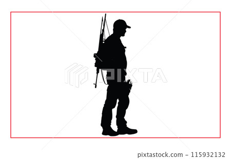Black silhouette of hunter, Sport of Hunting Silhouette Vector Art with Rifles and Shotguns, 115932132