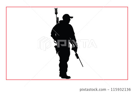 Black silhouette of hunter, Sport of Hunting Silhouette Vector Art with Rifles and Shotguns, Black silhouette of hunter, Sport of Hunting Silhouette Vector Art with Rifles and Shotguns, 115932136