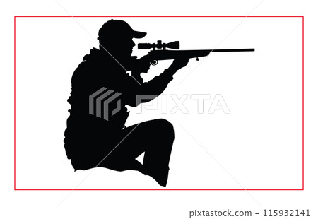 Black silhouette of hunter, Sport of Hunting Silhouette Vector Art with Rifles and Shotguns, Black silhouette of hunter, Sport of Hunting Silhouette Vector Art with Rifles and Shotguns, 115932141