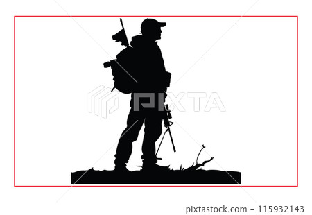 Black silhouette of hunter, Sport of Hunting Silhouette Vector Art with Rifles and Shotguns, Black silhouette of hunter, Sport of Hunting Silhouette Vector Art with Rifles and Shotguns, 115932143