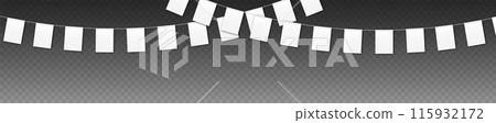 Bunting flags mockup, carnival party flags, festive pennants hanging on a rope. 115932172
