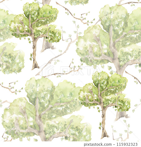 green tree seamless pattern with branches and leaves, green tree seamless pattern with branches and leaves, 115932323