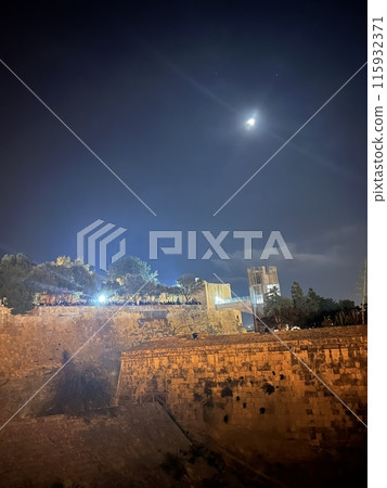 Panoramic night view of the city of Valetta, Malta right after fireworks. 115932371