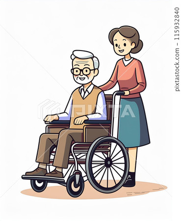 Daughter caring for wheelchair-bound parent Daughter caring for wheelchair-bound parent 115932840