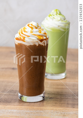 Caramel Frappe and Matcha Frappe Caramel Frappe and Matcha Frappe 115932853