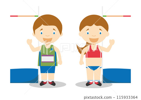 Sports vector illustrations: High Jump male and female cartoon characters Sports vector illustrations: High Jump male and female cartoon characters 115933364