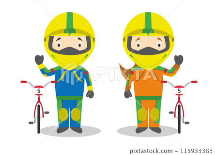 Sports vector illustrations: Cycling BMX male and female cartoon characters Sports vector illustrations: Cycling BMX male and female cartoon characters 115933383