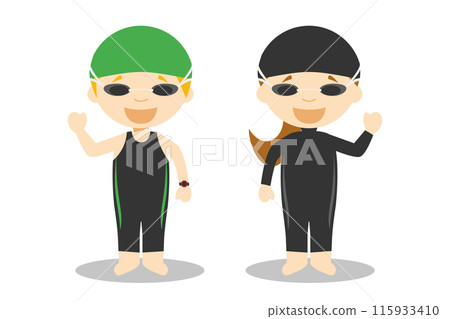 Sports vector illustrations: Swimming Marathon male and female cartoon characters Sports vector illustrations: Swimming Marathon male and female cartoon characters 115933410