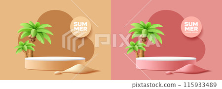 Summer podium display, brown and pink two design, banner on colorful background 115933489