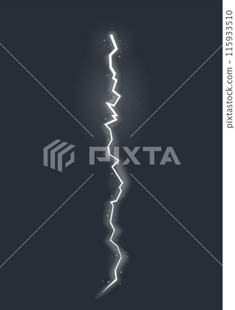 Lightning effect, natural strength symbol. Zipper, thunderstorm rays and lighting, electric power charge. Vector isolated on dark background 115933510