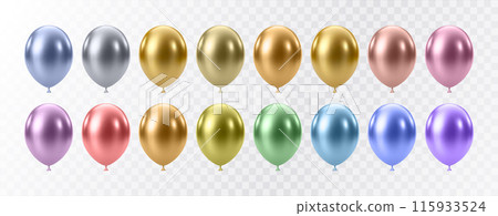Luxury realistic balloons set. 3D glossy helium balloons 115933524