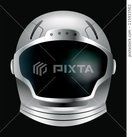 Astronaut helmet, realistic cosmonaut mask with glass for space exploration and flight in cosmos. Part suit for protection spaceman head. Isolated vector illustration Astronaut helmet, realistic cosmonaut mask with glass for space exploration and flight in cosmos. Part suit for protection spaceman head. Isolated vector illustration 115933563