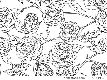 Pattern with camellia flowers. Beautiful decorative plants. Pattern with camellia flowers. Beautiful decorative plants. 115933932