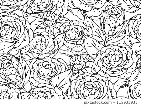 Pattern with camellia flowers. Beautiful decorative plants. 115933933
