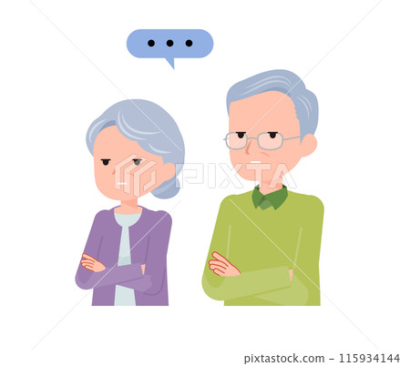 老人高級夫婦男人和女人。難以置信、震驚、困惑。對角線。 老人高級夫婦男人和女人。難以置信、震驚、困惑。對角線。 115934144