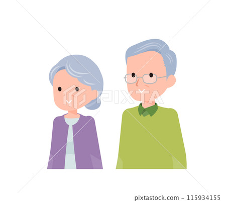 老人高級夫婦男人和女人。正常的表情，微笑。對角線。 115934155