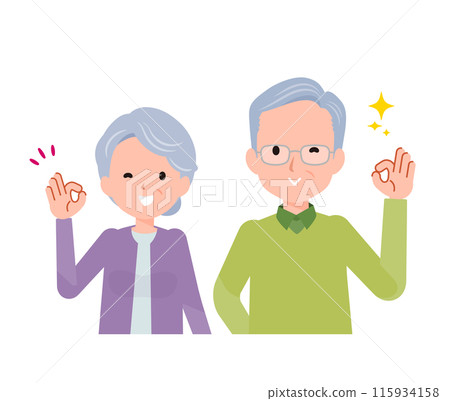 Elderly senior couple man and woman. OK sign. 115934158