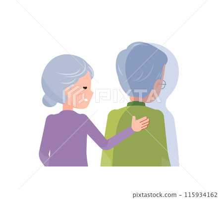 老人高級夫婦男人和女人。當他感到沮喪時,她會安慰他。 老人高級夫婦男人和女人。當他感到沮喪時,她會安慰他。 115934162