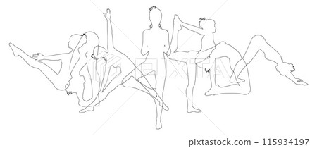 Yoga Pilates Poses Women Silhouettes Concept Yoga Pilates Poses Women Silhouettes Concept 115934197