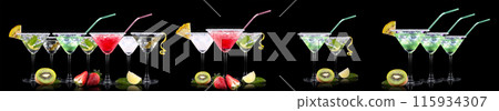 alcohol cocktail set with summer fruits alcohol cocktail set with summer fruits 115934307
