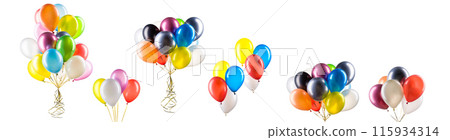 Set of multicolored helium balloons. Element of decorations for party. 115934314