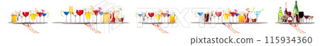 Hand holding tray with different alcohol cocktails isolated on white background Hand holding tray with different alcohol cocktails isolated on white background 115934360