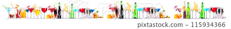 Different alcohol cocktails like beer, martini, soda, champagne, whiskey Different alcohol cocktails like beer, martini, soda, champagne, whiskey 115934366