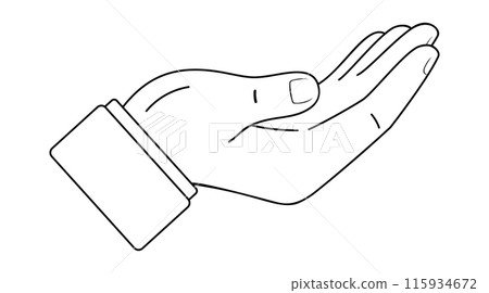 Extended hand symbol of receiving line art Extended hand symbol of receiving line art 115934672