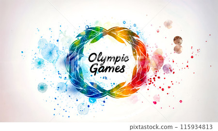 Colorful circle with the words olympic games written in black in front of it. Colorful circle with the words olympic games written in black in front of it. 115934813