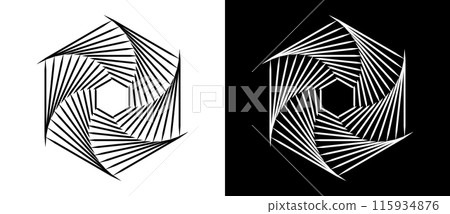 Abstract background with hexagons. Art lines design logo or icon. A black figure on a white background and an equally white figure on the black side. 115934876