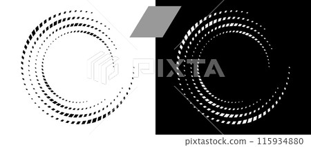 Abstract background with rhombuses in spiral. Art design spiral as logo or icon. A black figure on a white background and an equally white figure on the black side. Abstract background with rhombuses in spiral. Art design spiral as logo or icon. A black figure on a white background and an equally white figure on the black side. 115934880
