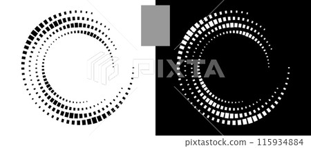 Abstract background with rectangles in circle. Art design spiral as logo or icon. A black figure on a white background and an equally white figure on the black side. Abstract background with rectangles in circle. Art design spiral as logo or icon. A black figure on a white background and an equally white figure on the black side. 115934884