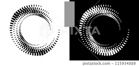 Abstract background with rectangles in circle. Art design spiral as logo or icon. A black figure on a white background and an equally white figure on the black side. 115934889