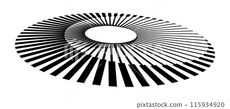 Spiral with black lines as dynamic abstract vector background or logo or icon. Abstract background with lines in spiral. Artistic illustration with perspective on white background. 115934920