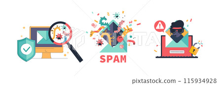 Colorful Cyber Fraud Concept - Flat Vector Design for Informational Posters Colorful Cyber Fraud Concept - Flat Vector Design for Informational Posters 115934928