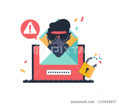 Cyber Fraud Awareness Illustration - Colorful Flat Vector Design for Security Campaigns and Educational Materials 115934937