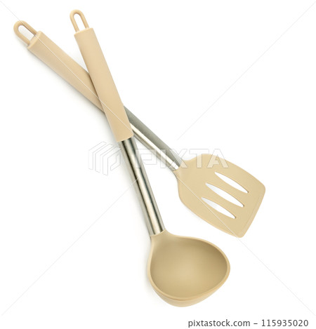 Kitchen ladle kitchen spatula isolated on white. Kitchen ladle kitchen spatula isolated on white. 115935020