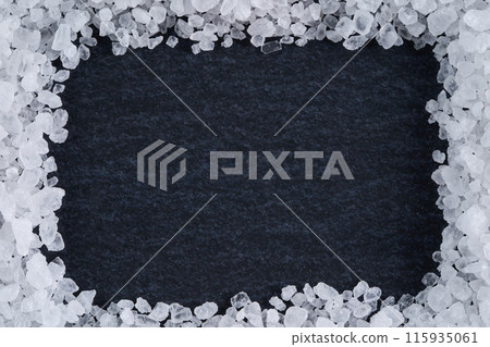 Rock salt and black background Rock salt and black background 115935061